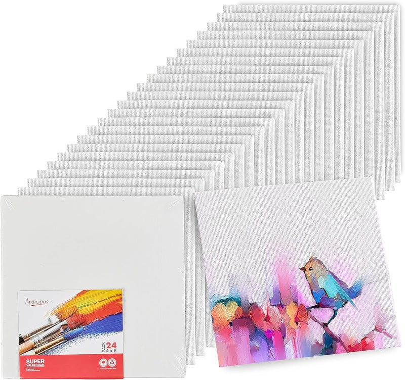 Artlicious Canvases for Painting - Pack of 24, 4 x 6 Inch Blank White Canvas Boards - 100% Cotton Art Panels for Oil, Acrylic & Watercolor Paint - Image 1